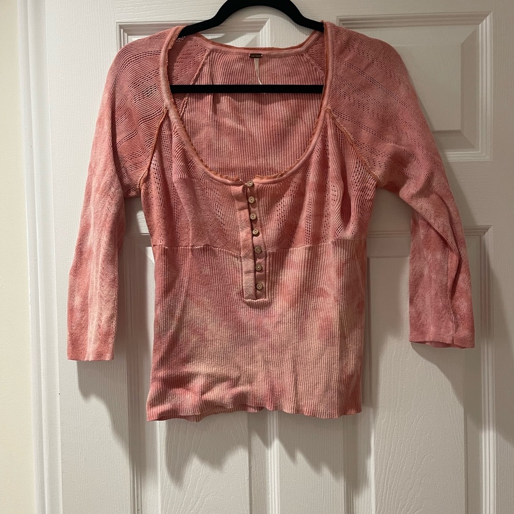 Free People Pink Tie-Dye Button Top